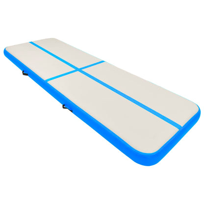 Gymnastiekmat met pomp opblaasbaar 400x100x15 cm PVC blauw