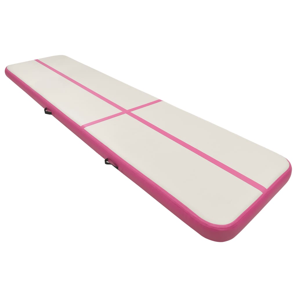 Gymnastiekmat met pomp opblaasbaar 600x100x15 cm PVC roze