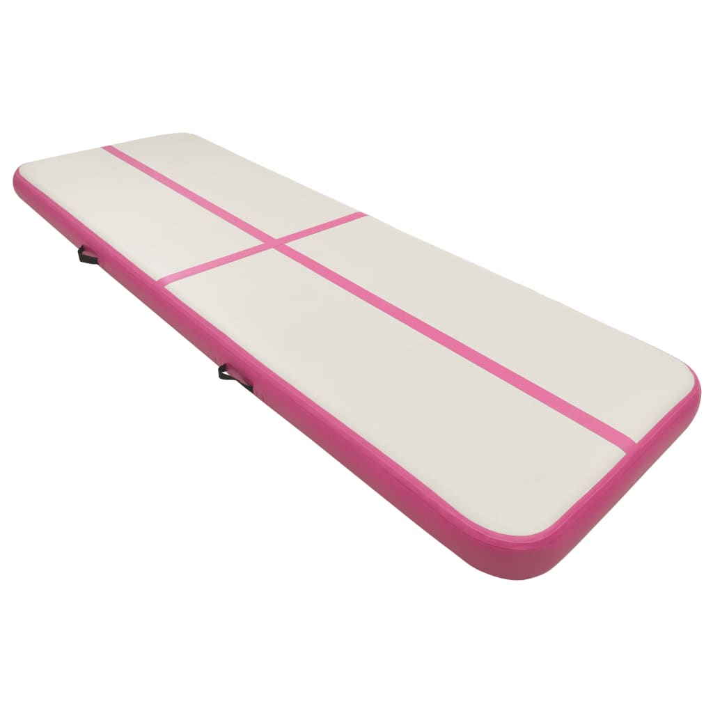 Gymnastiekmat met pomp opblaasbaar 400x100x20 cm PVC roze