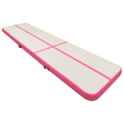 Gymnastiekmat met pomp opblaasbaar 600x100x20 cm PVC roze