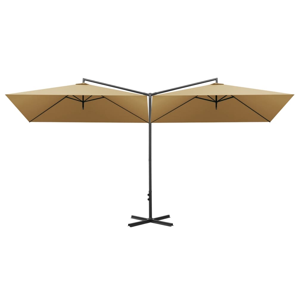 Parasol dubbel met stalen paal 600x300 cm taupe