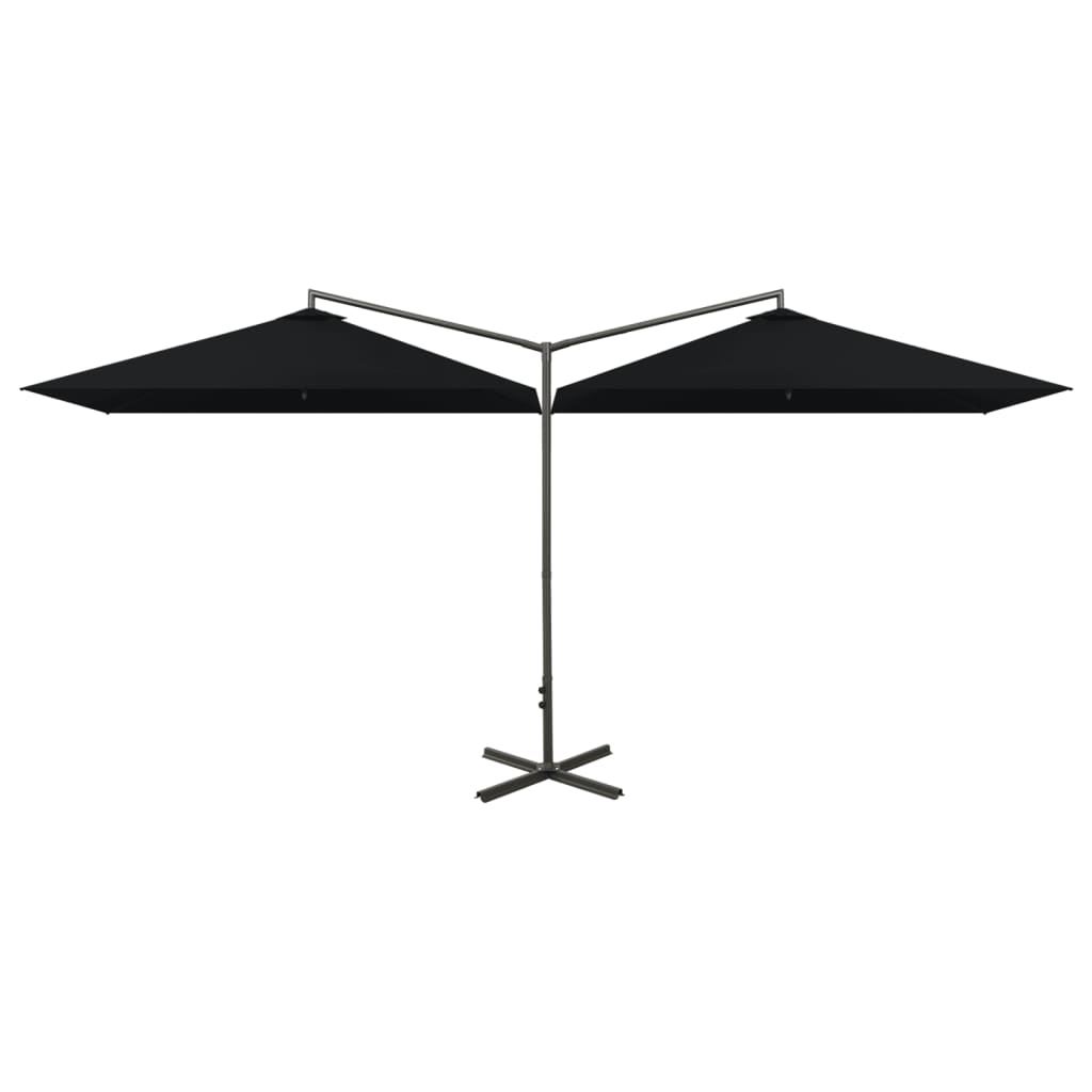 Parasol dubbel met stalen paal 600x300 cm zwart