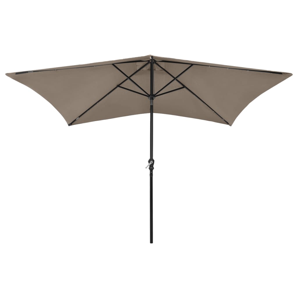 Parasol met LED's en stalen paal 2x3 m taupe