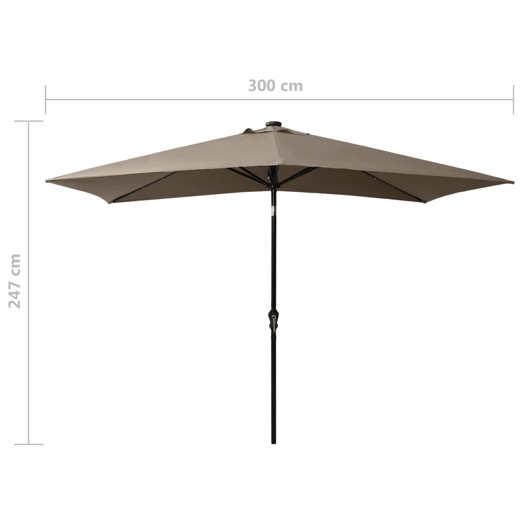 Parasol met LED's en stalen paal 2x3 m taupe