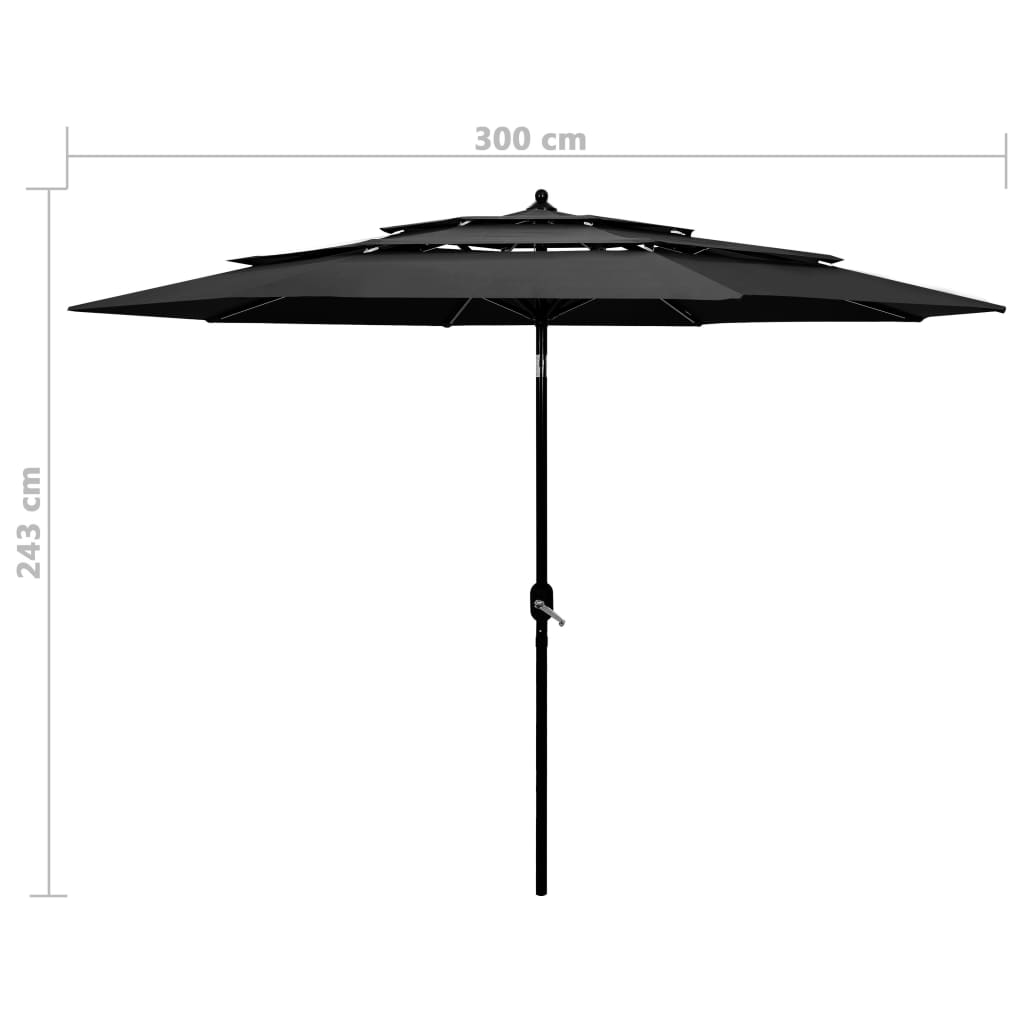 Parasol 3-laags met aluminium paal 3 m antracietkleurig