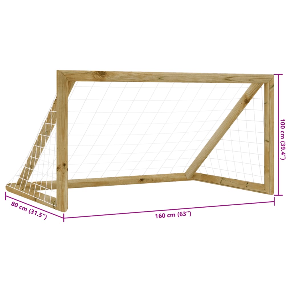 Voetbaldoel met net 160x80x100 cm geïmpregneerd grenenhout