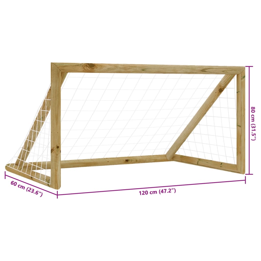 Voetbaldoel met net 120x60x80 cm geïmpregneerd grenenhout