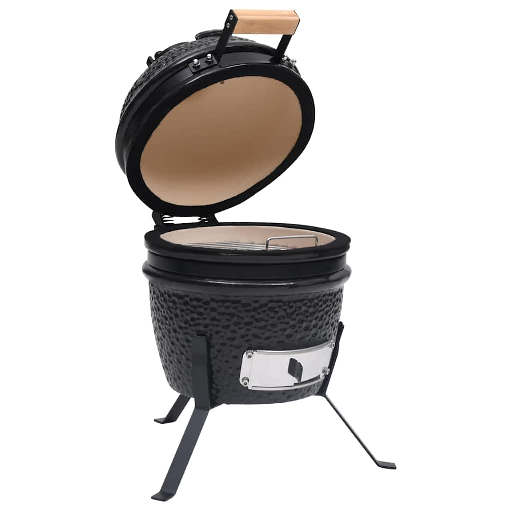 Kamado barbecue 2-in-1 56 cm keramiek zwart