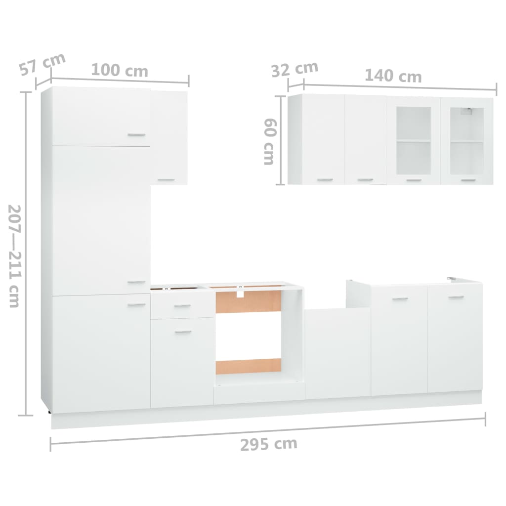 8-delige Keukenkastenset spaanplaat wit