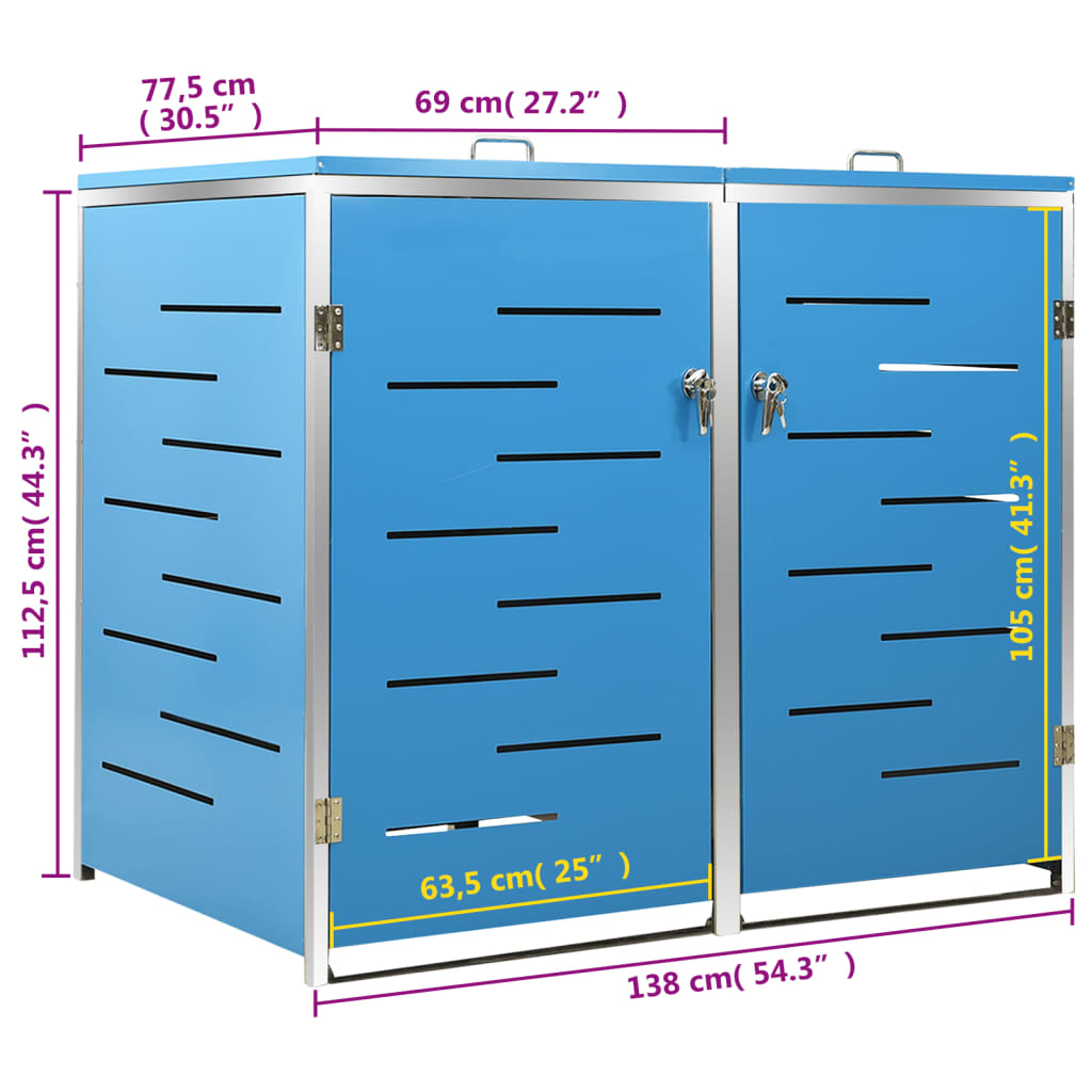 Containerberging dubbel 138x77,5x112,5 cm roestvrij staal