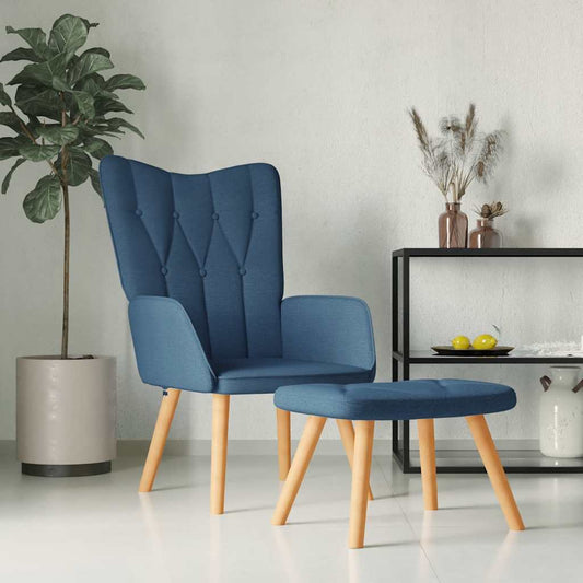 Relaxstoel met voetenbank stof blauw