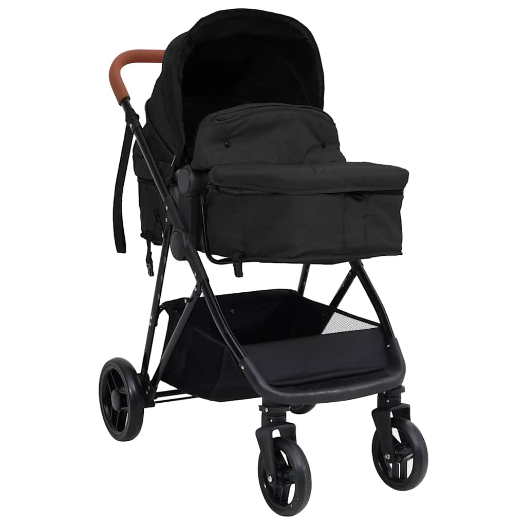 Kinderwagen 3-in-1 staal antracietkleurig en zwart