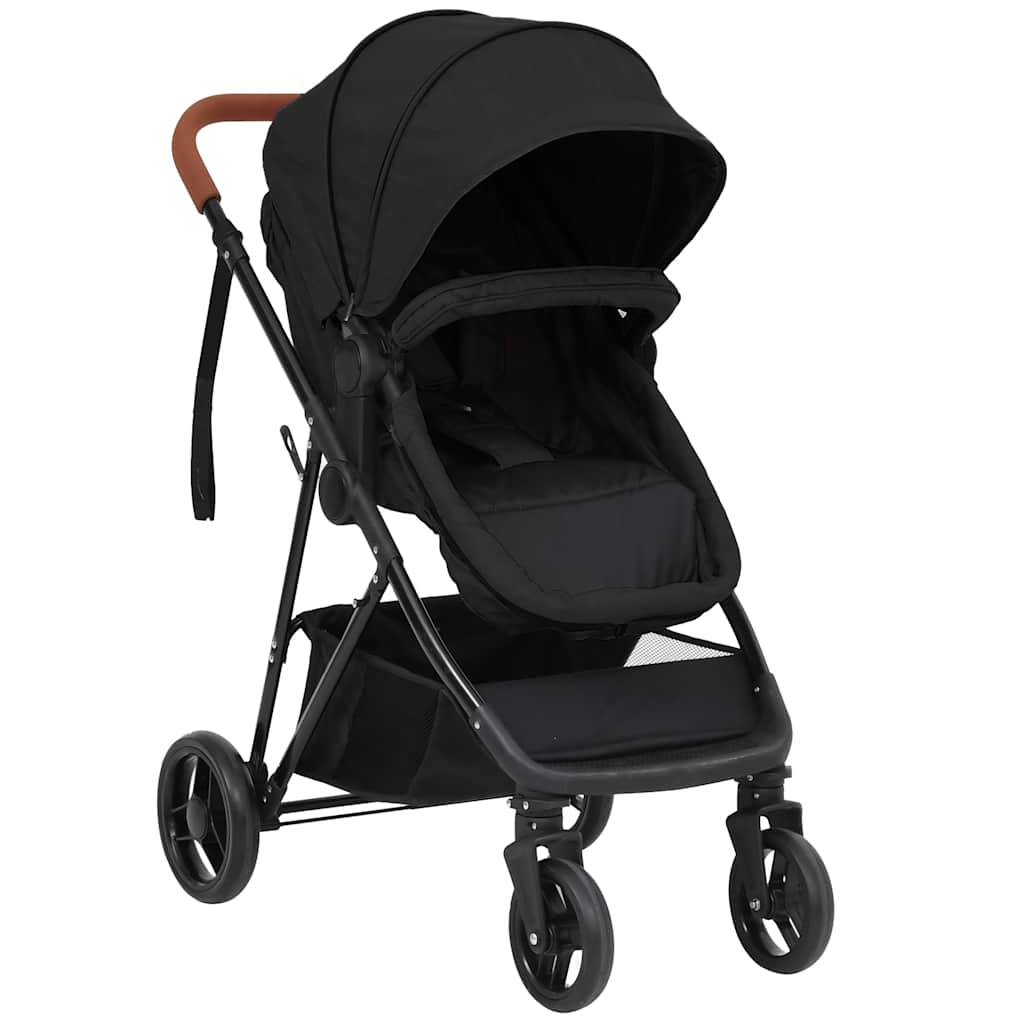 Kinderwagen 3-in-1 staal antracietkleurig en zwart