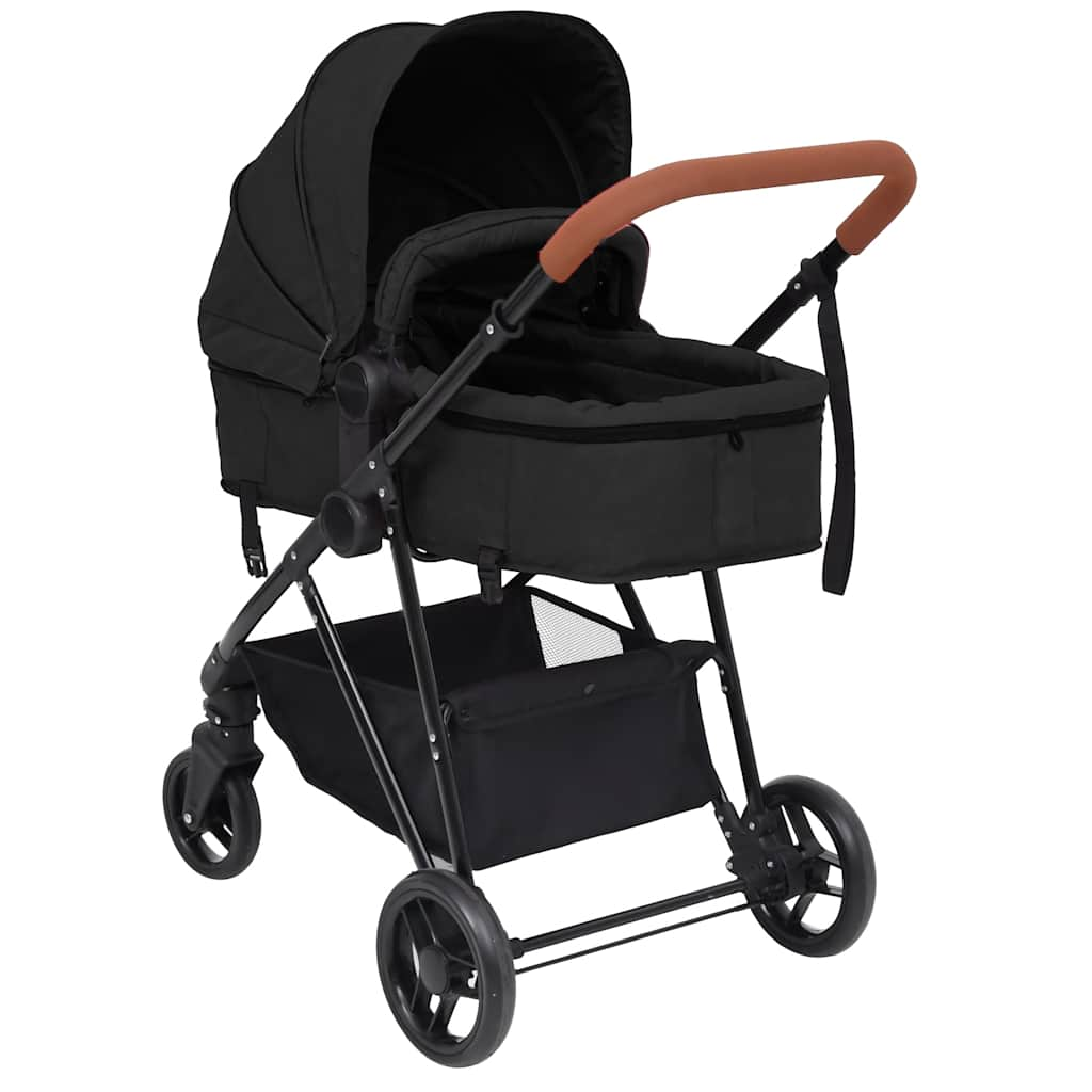 Kinderwagen 3-in-1 staal antracietkleurig en zwart