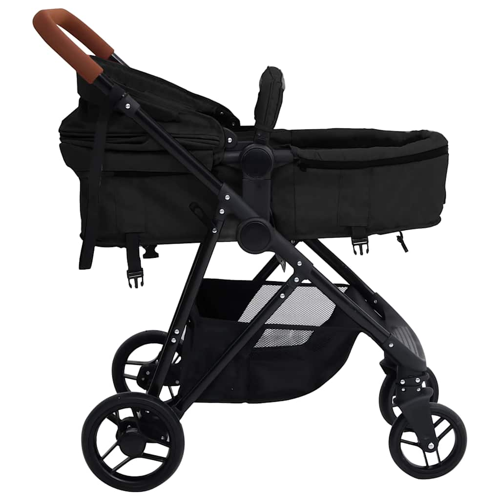 Kinderwagen 3-in-1 staal antracietkleurig en zwart