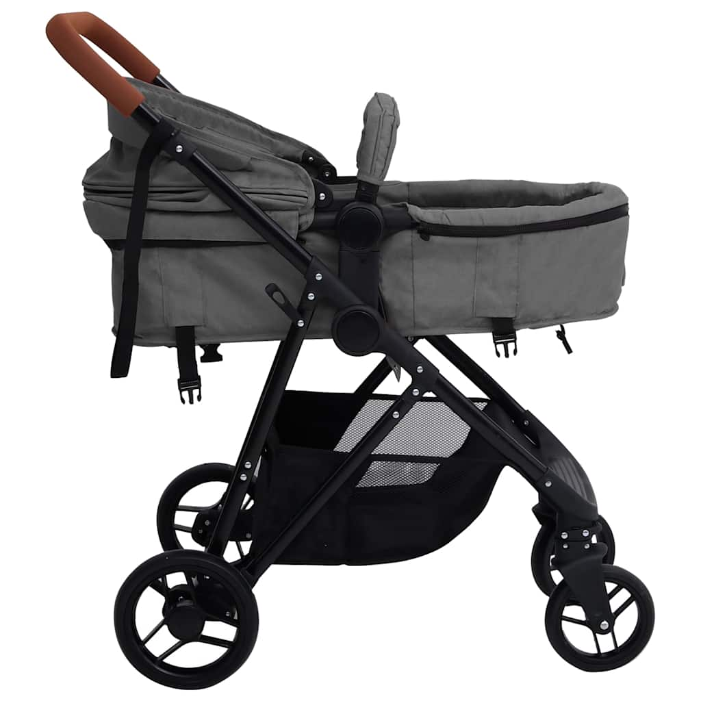 Kinderwagen 2-in-1 staal lichtgrijs en zwart