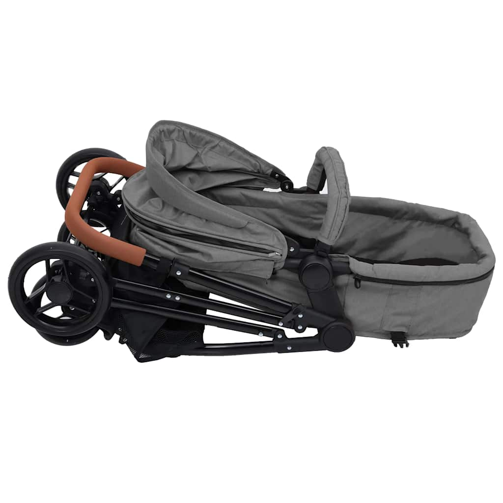 Kinderwagen 2-in-1 staal lichtgrijs en zwart