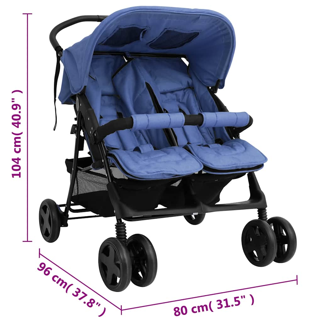 Tweelingkinderwagen staal marineblauw