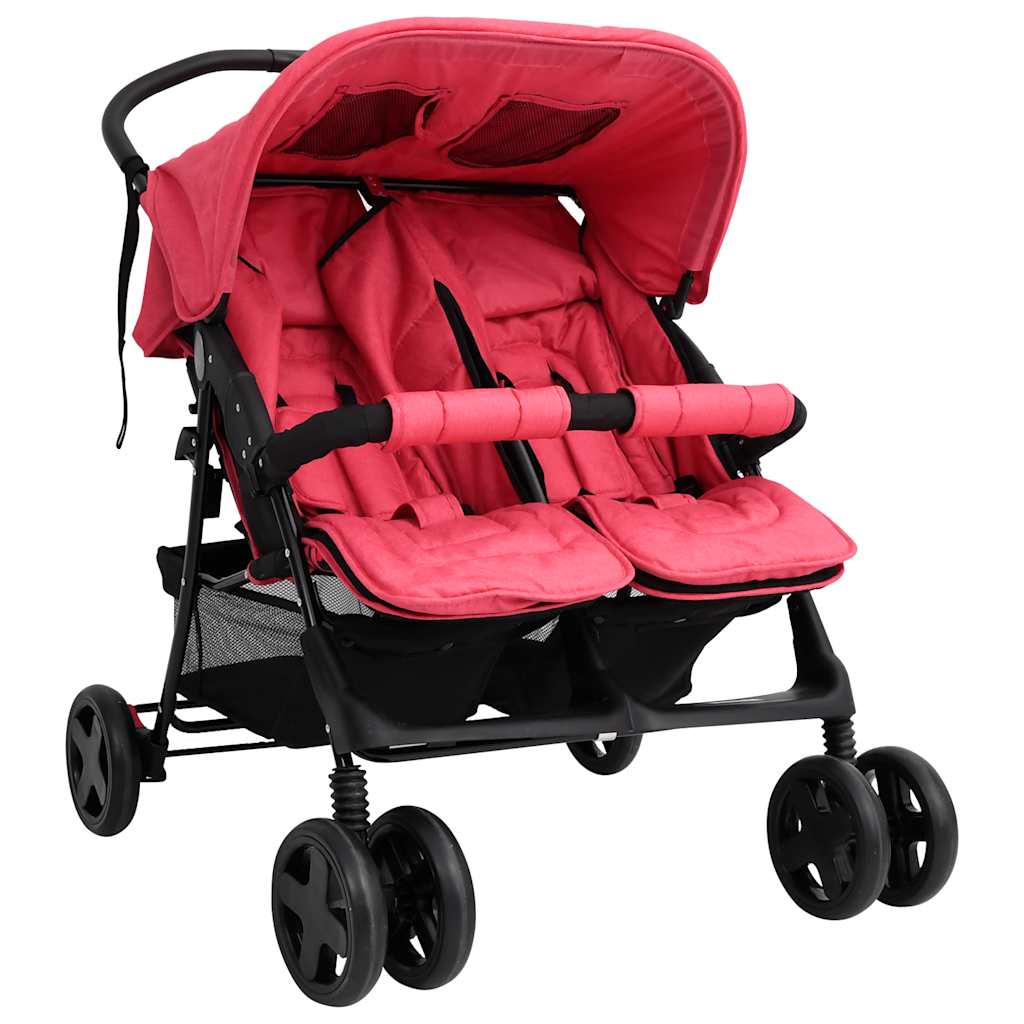 Tweelingkinderwagen staal rood