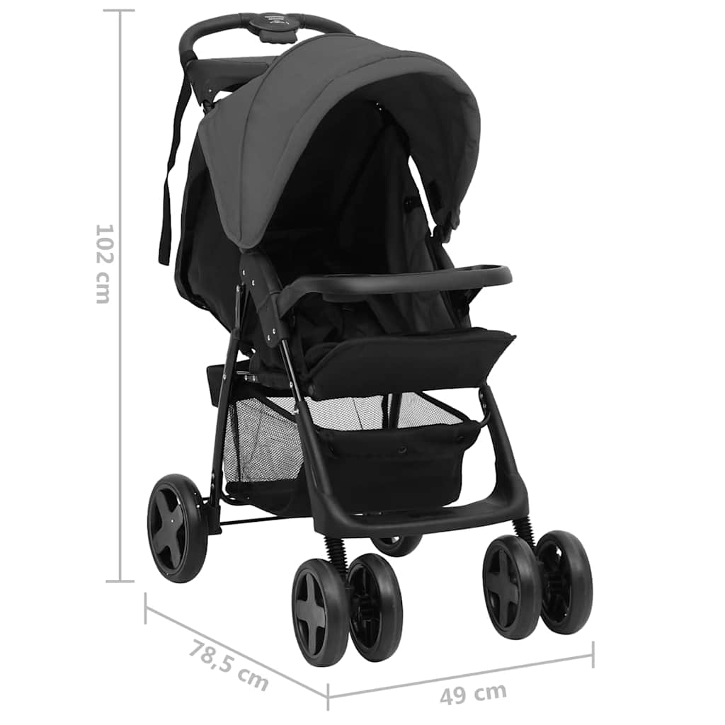 Kinderwagen 2-in-1 staal donkergrijs en zwart