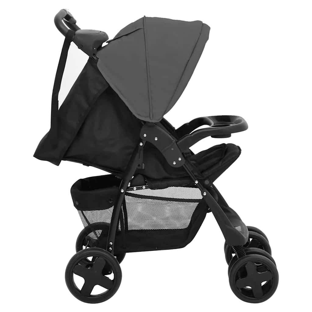 Kinderwagen 2-in-1 staal donkergrijs en zwart