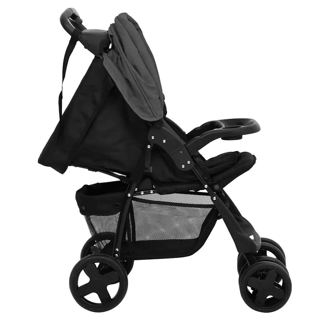 Kinderwagen 2-in-1 staal donkergrijs en zwart