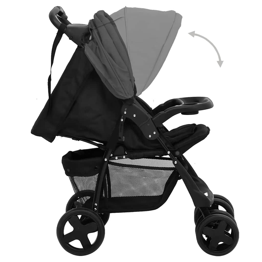 Kinderwagen 2-in-1 staal donkergrijs en zwart