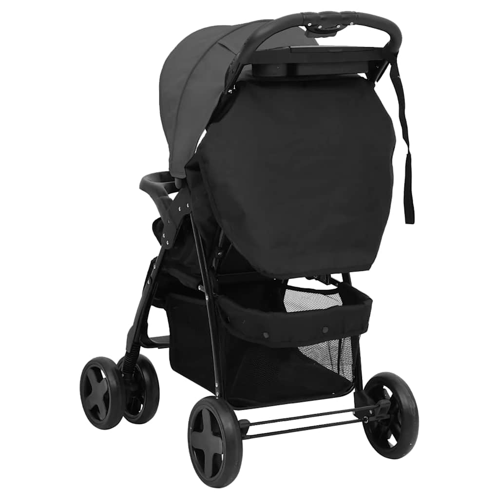 Kinderwagen 2-in-1 staal donkergrijs en zwart