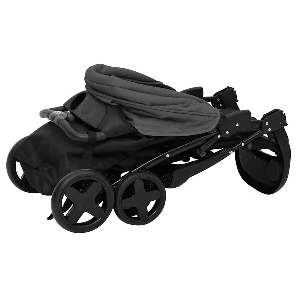 Kinderwagen 2-in-1 staal donkergrijs en zwart