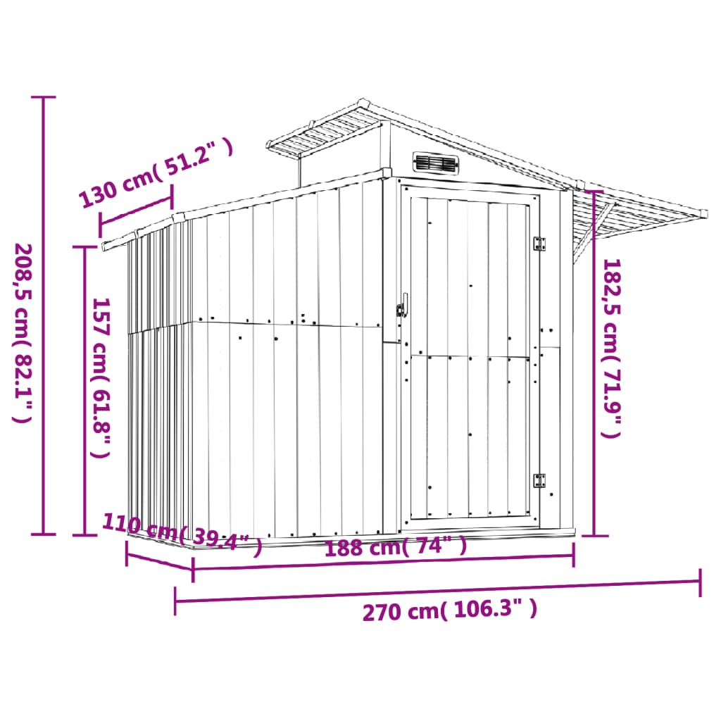 Tuinschuur 270x130x208,5 cm gegalvaniseerd staal groen