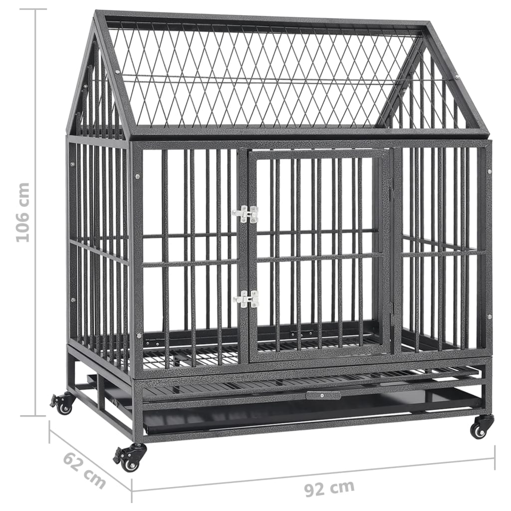 Hondenbench met wielen en dak 92x62x106 cm staal