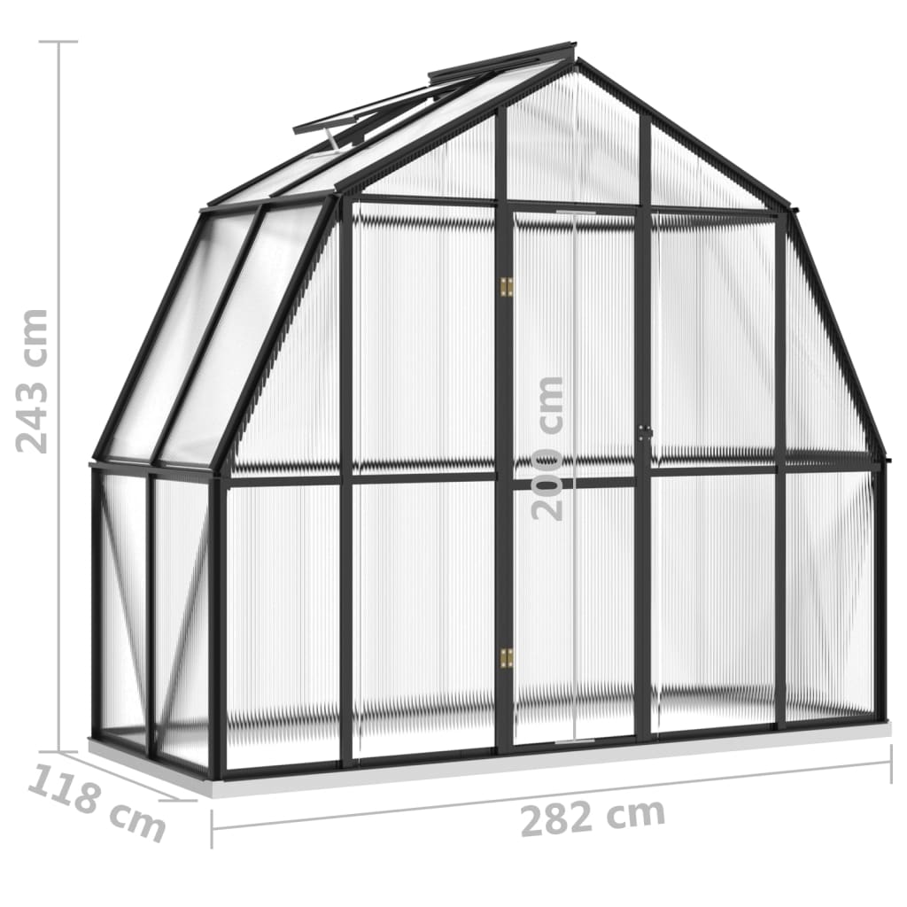 Broeikas met basisframe 3,3 m² aluminium antracietkleurig