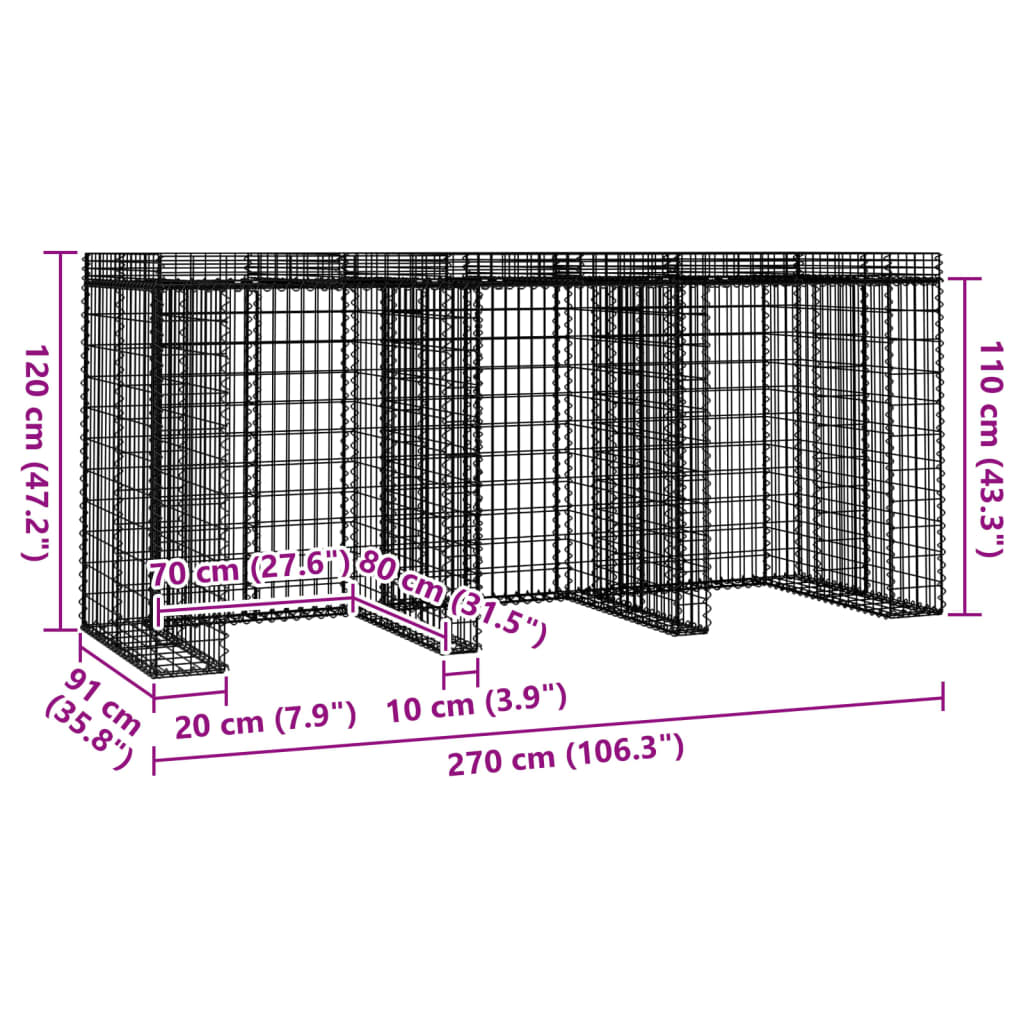 Schanskorf voor vuilnisbak 270x91x120 cm gegalvaniseerd ijzer