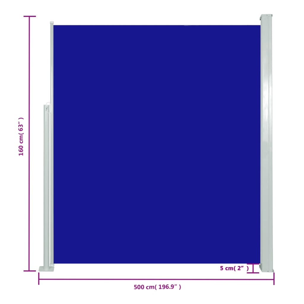 Tuinscherm uittrekbaar 160x500 cm blauw