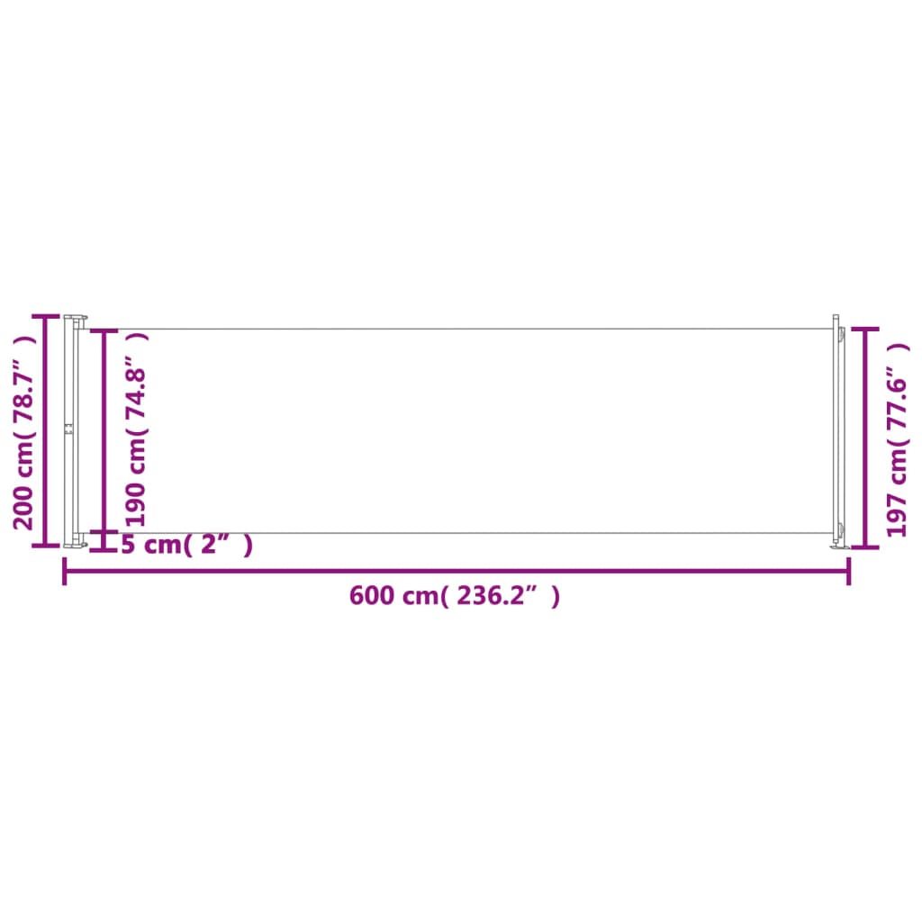 Tuinscherm uittrekbaar 200x600 cm grijs