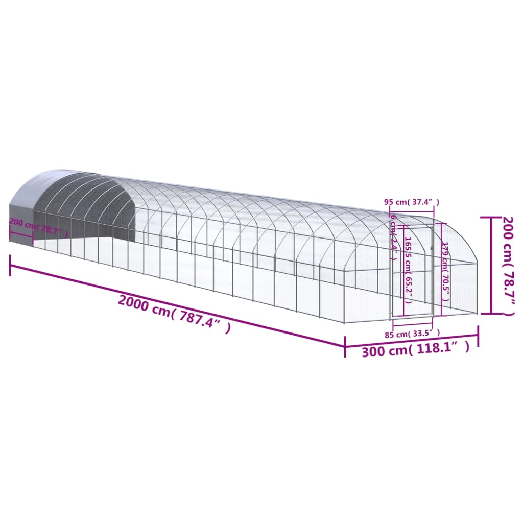 Kippenren 3x20x2 m gegalvaniseerd staal