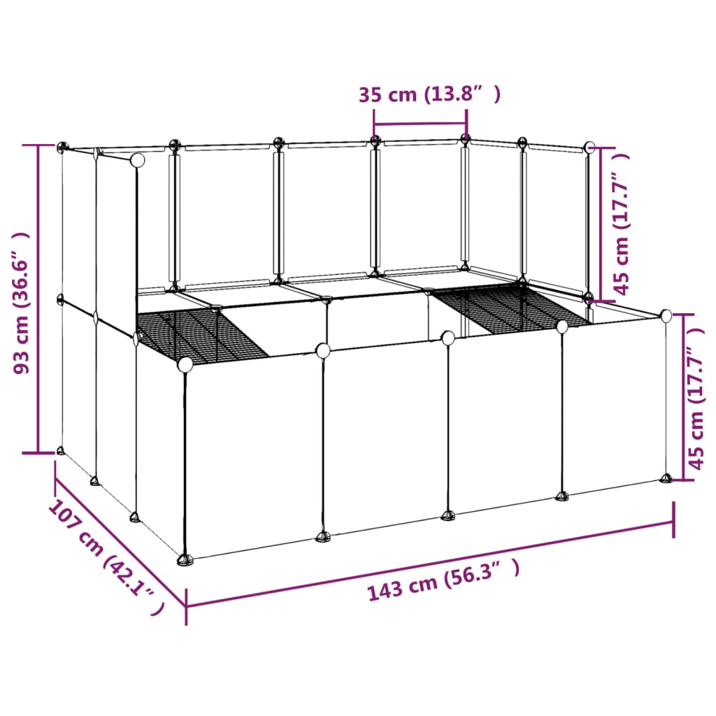 Dierenhok klein 143x107x93 cm polypropeen en staal transparant