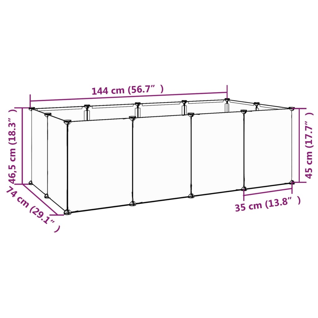 Dierenhok klein 144x74x46,5 cm polypropeen en staal zwart