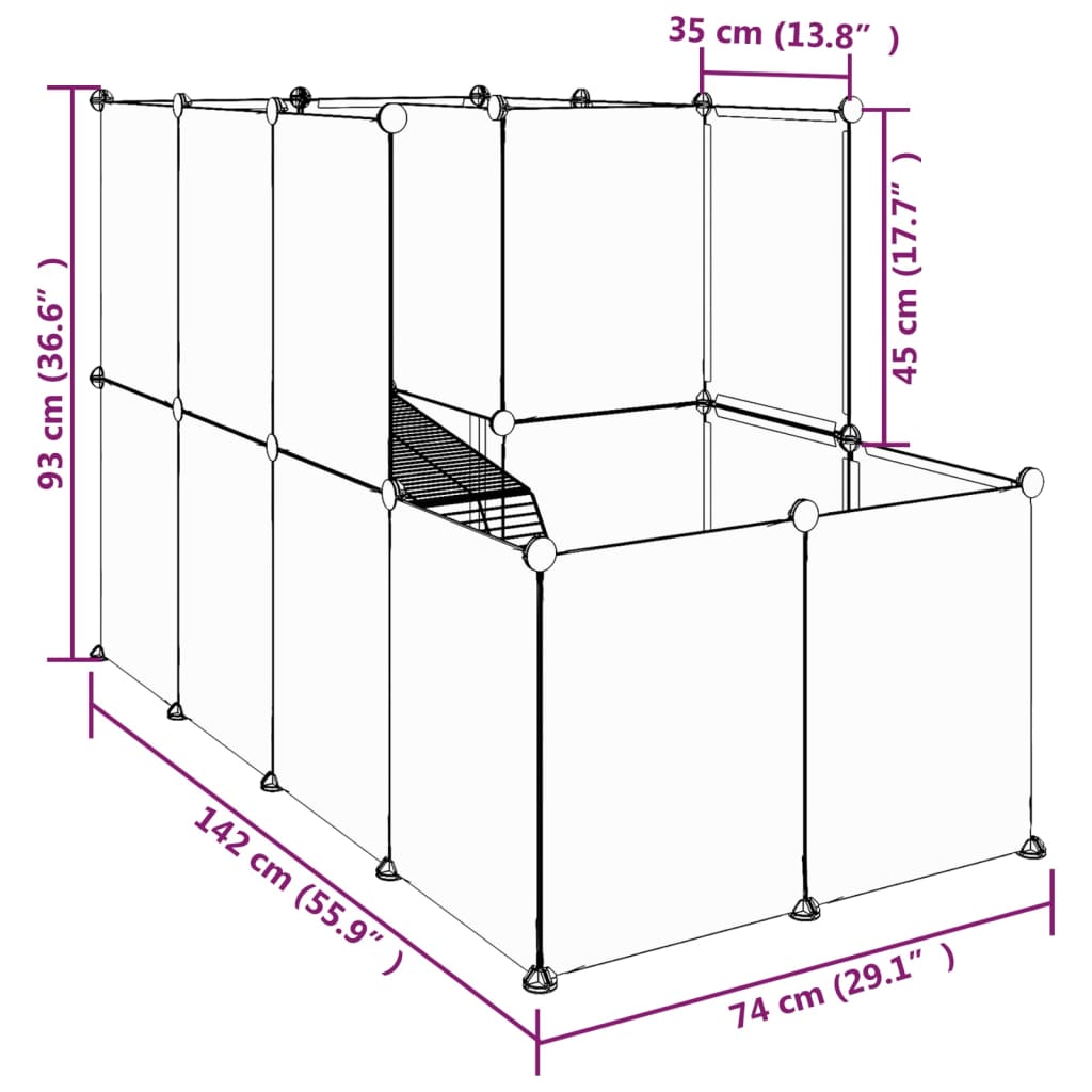 Dierenhok klein 142x74x93 cm polypropeen en staal zwart