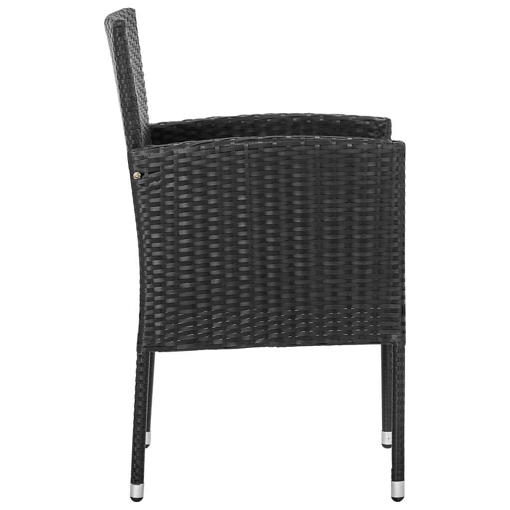 Tuinstoelen 4 st met zwarte kussens poly rattan zwart