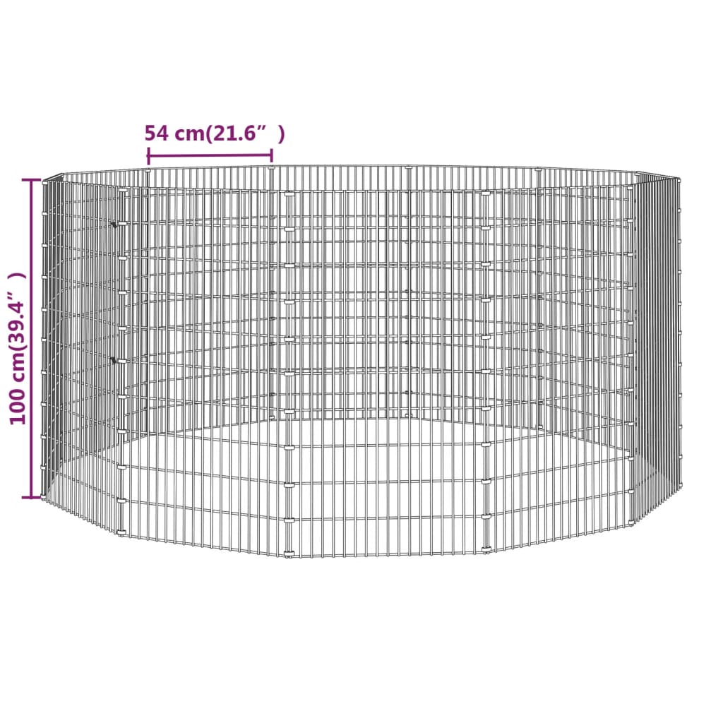 Dierenverblijf 12 panelen 54x100 cm gegalvaniseerd ijzer