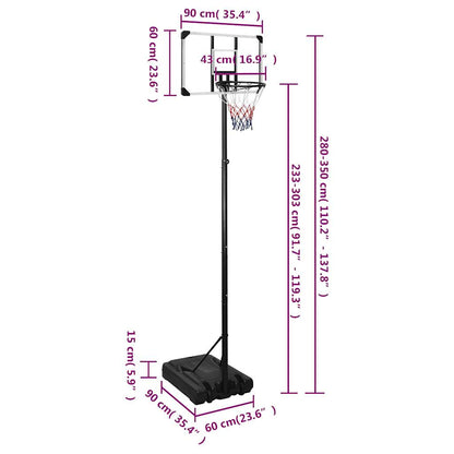 Basketbalstandaard 280-350 cm polycarbonaat transparant