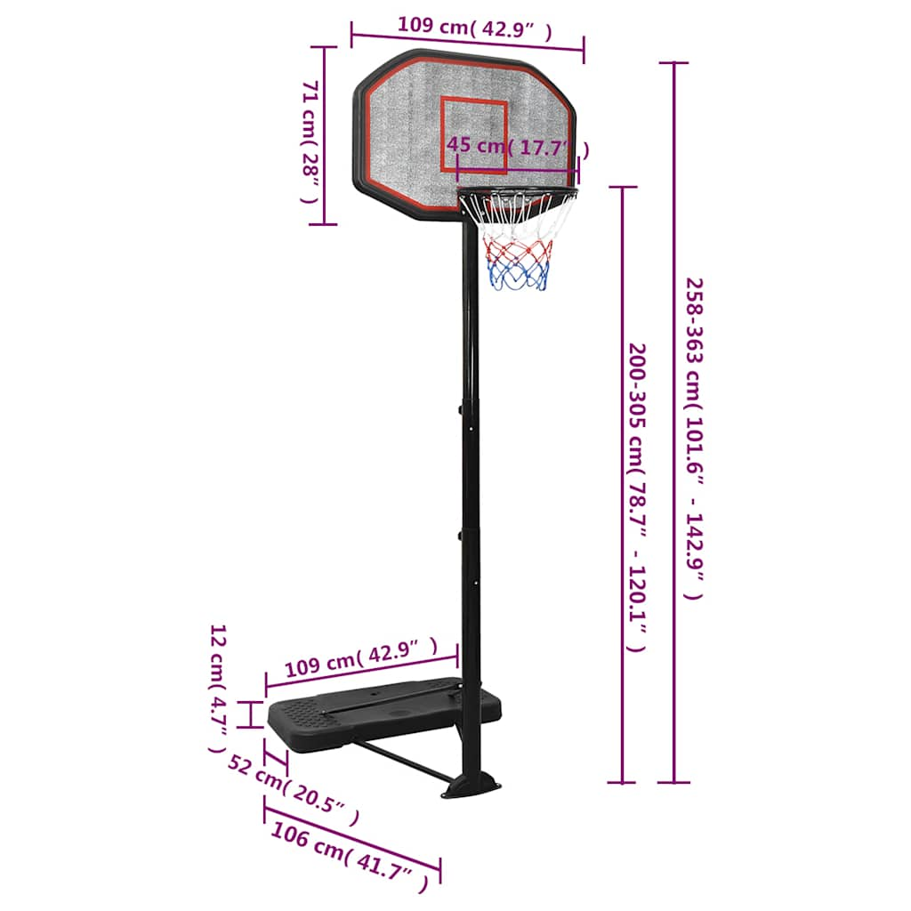 Basketbalstandaard 258-363 cm polyetheen