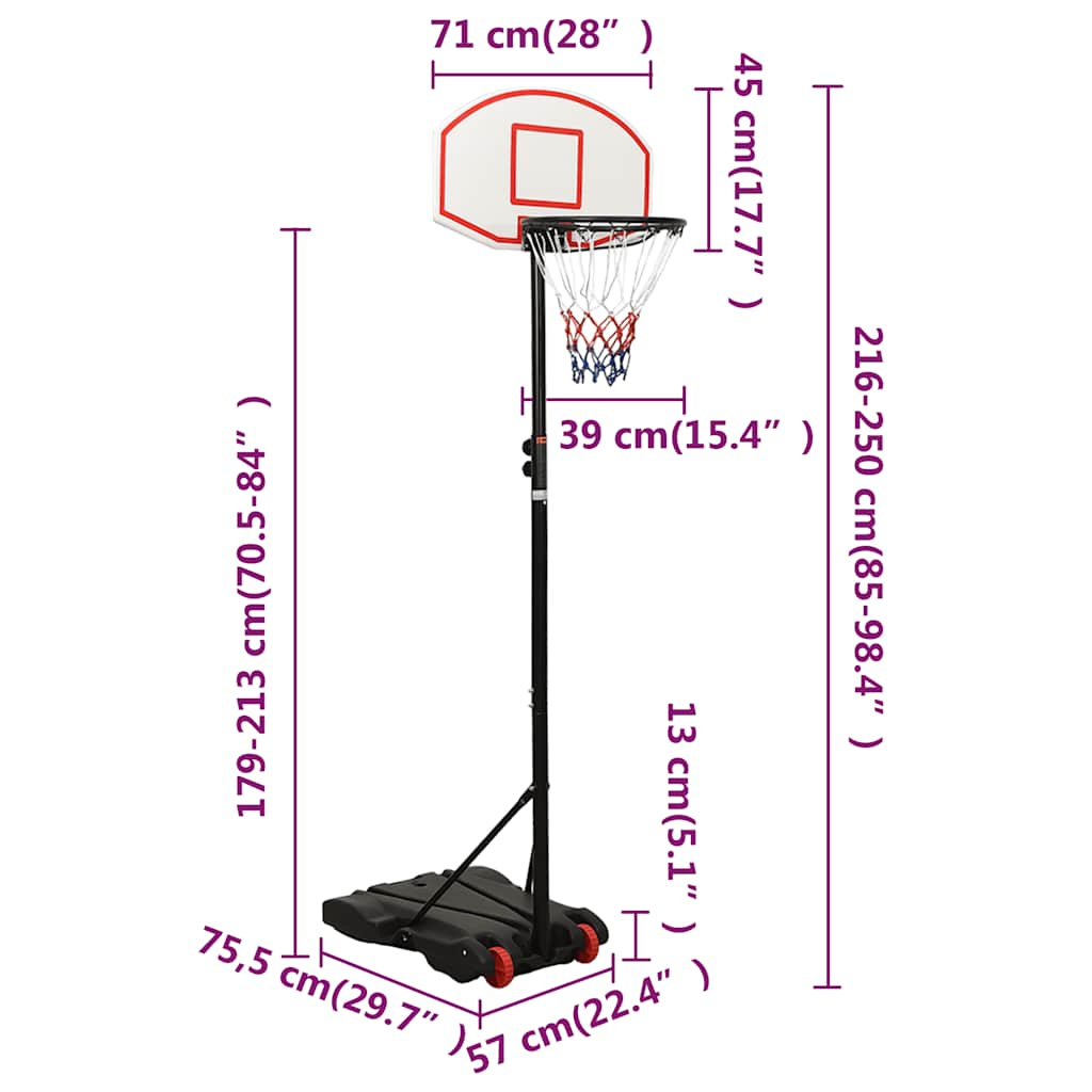 Basketbalstandaard 216-250 cm polyetheen wit