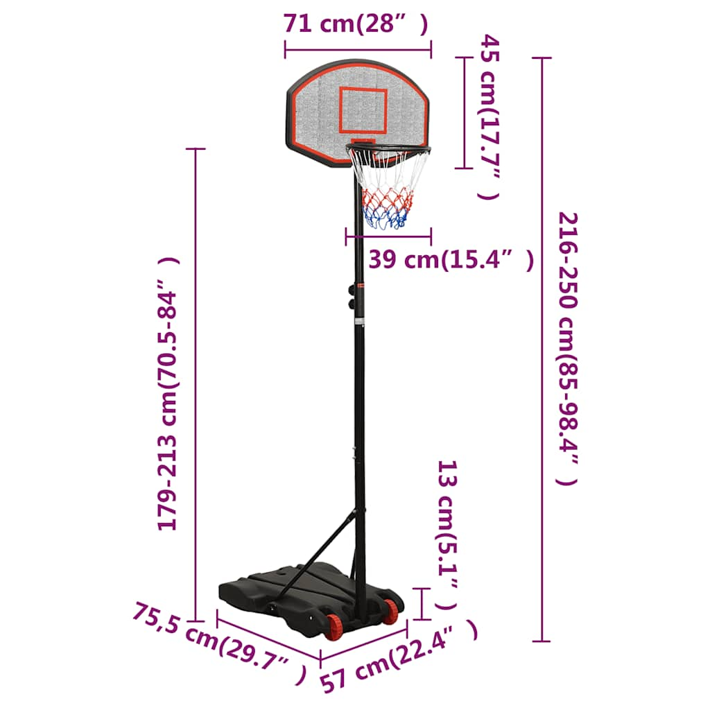 Basketbalstandaard 216-250 cm polyethyleen zwart