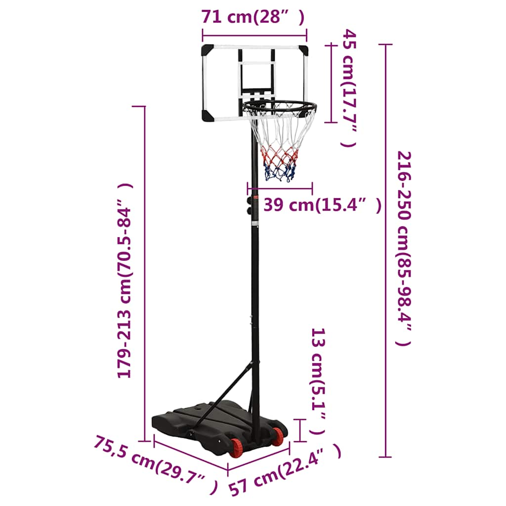 Basketbalstandaard 216-250 cm polycarbonaat transparant