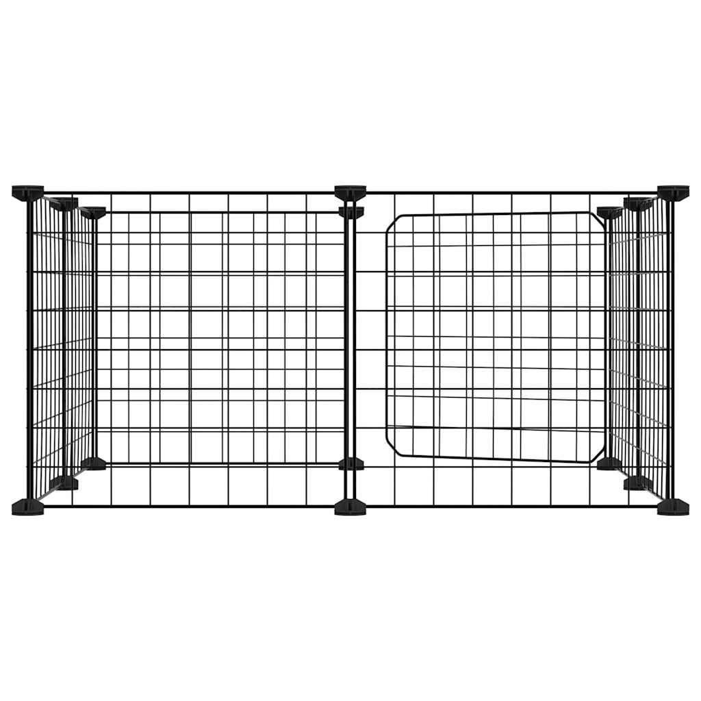 Huisdierenkooi met deur 8 panelen 35x35 cm staal zwart