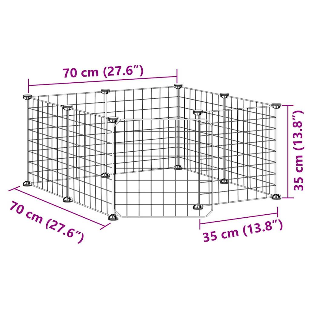 Huisdierenkooi met deur 8 panelen 35x35 cm staal zwart