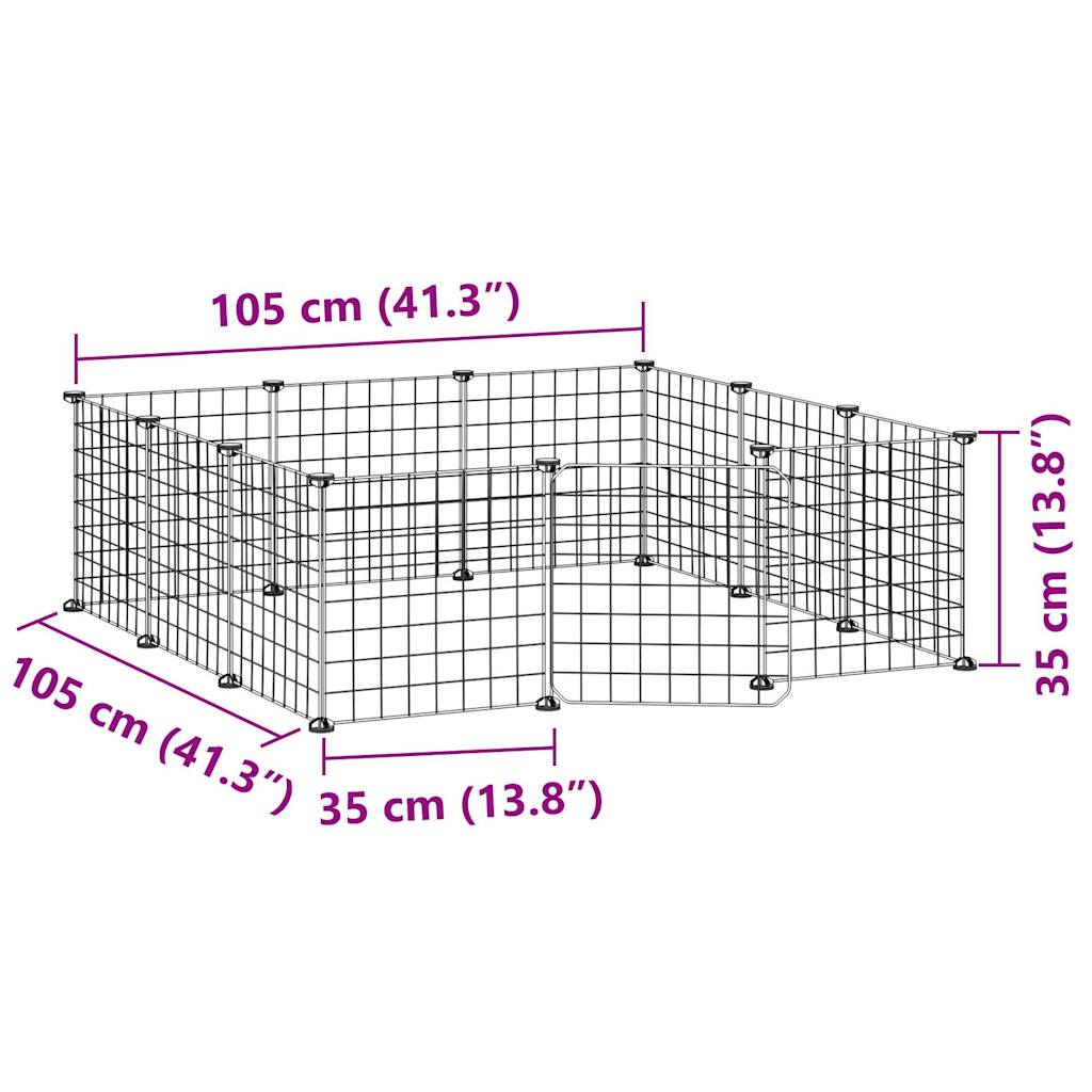 Huisdierenkooi met deur 12 panelen 35x35 cm staal zwart