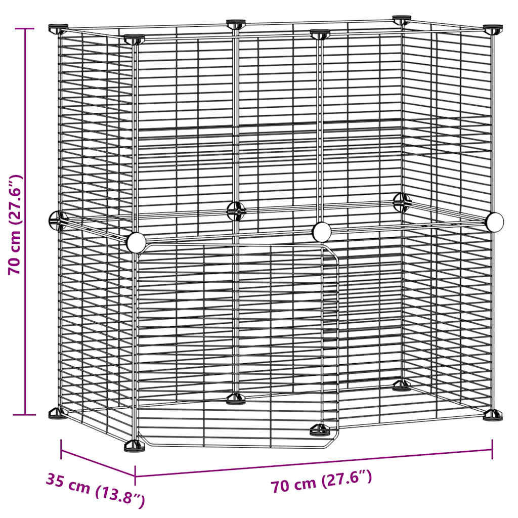 Huisdierenkooi met deur 12 panelen 35x35 cm staal zwart